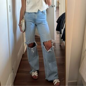 Zara Light Blue Wide-Leg Distressed Jeans